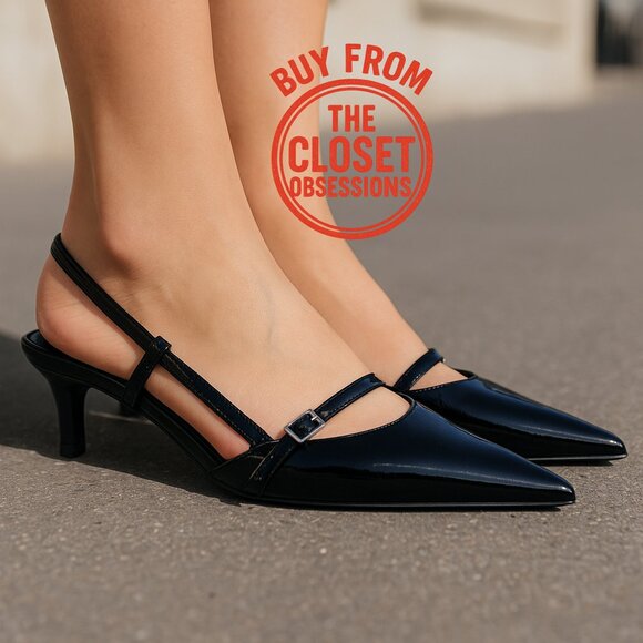 ZARA Faux Patent Leather Slingback Heels NWT 🔥 Pointed Toe Size 8 - Picture 3 of 16